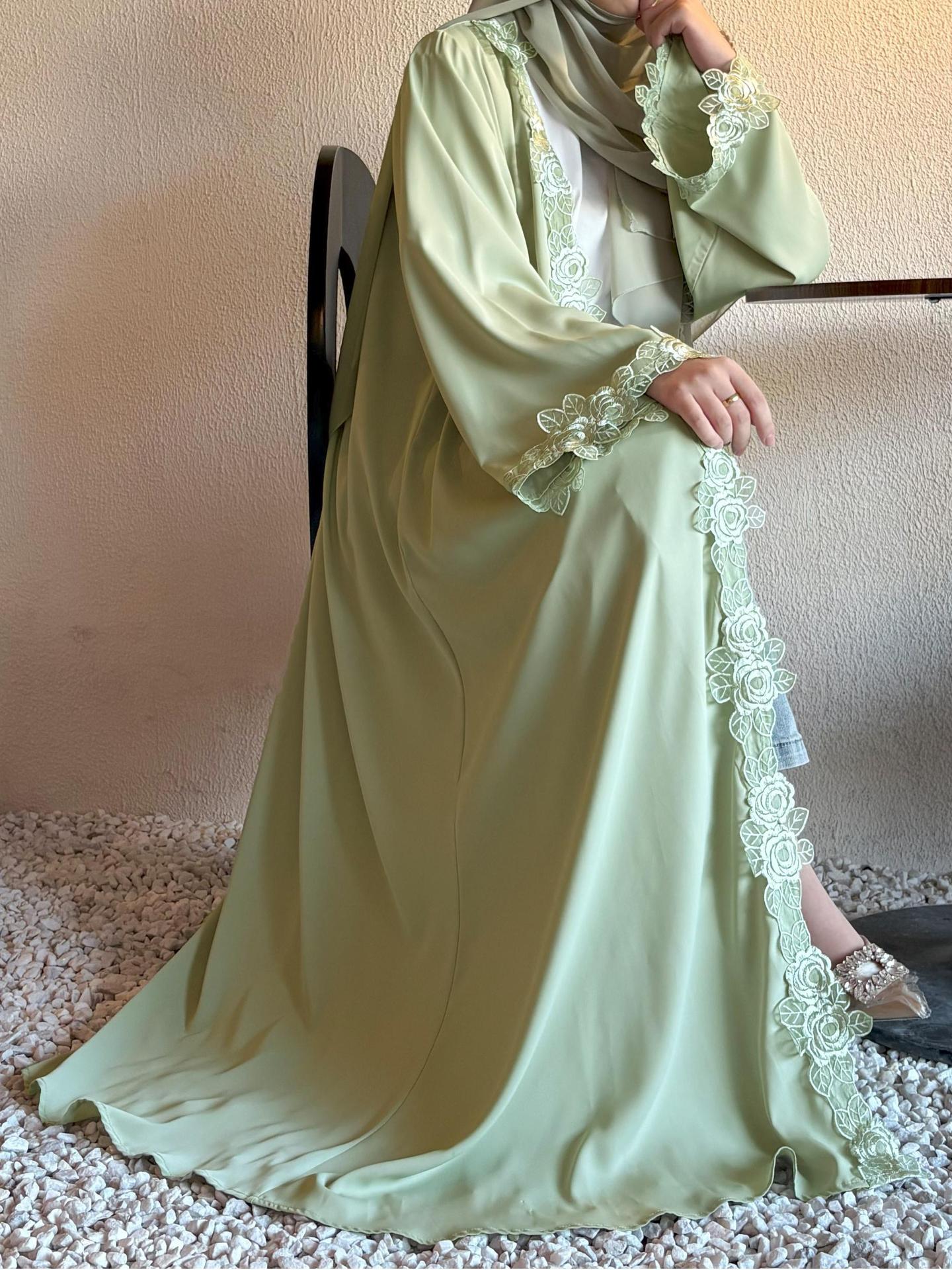 AliExpress Middle East Cross Border Green Lace Jacket Skirt Bandana Simple Women's Dress Flower