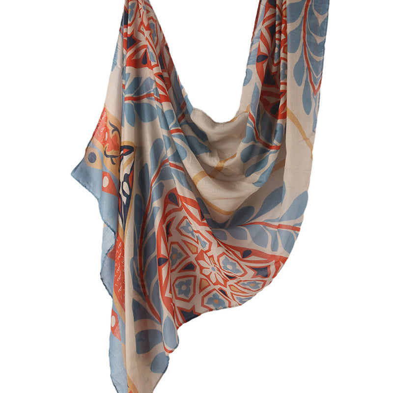 Cross-border hot selling watercolor painting series modal cotton shawl satin print scarf ethnic headscarf women's scarf