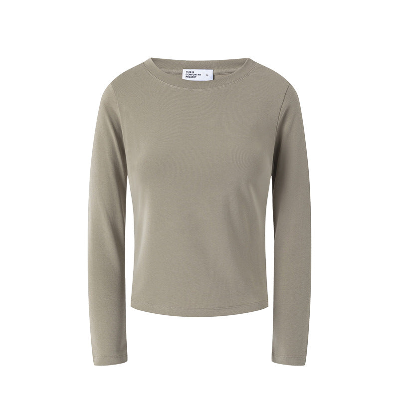 UNF Straight Shoulder Lycra Cotton Skin-friendly Solid Color Stretch Base Top Casual Commuter Crew Neck Long Sleeve Bottom T-Shirt Women's