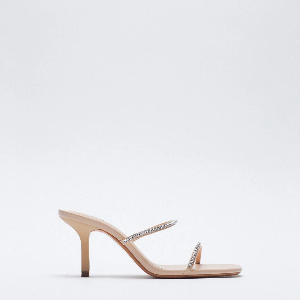 Rhinestone Strap Square Toe Heels