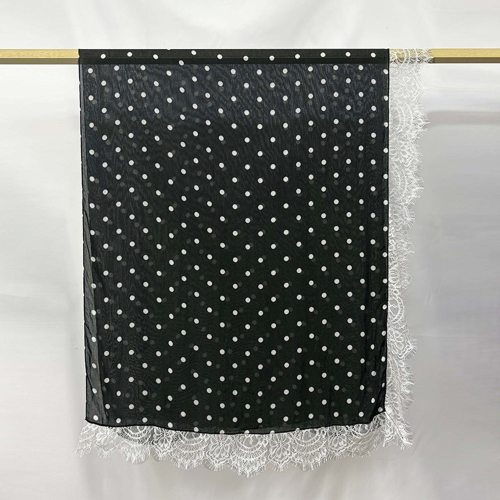 Modal polka dot print lace hijab