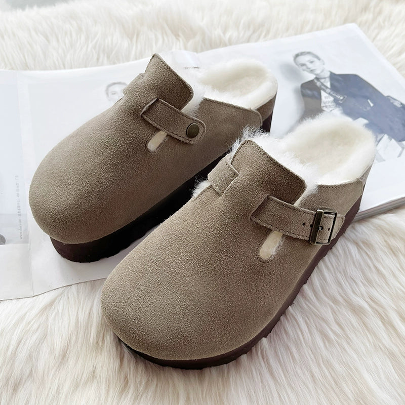 Sheepskin fur integrated Birkenstock shoes female genuine leather cork Boken edamame bean shoes autumn and winter pile platform snow boots