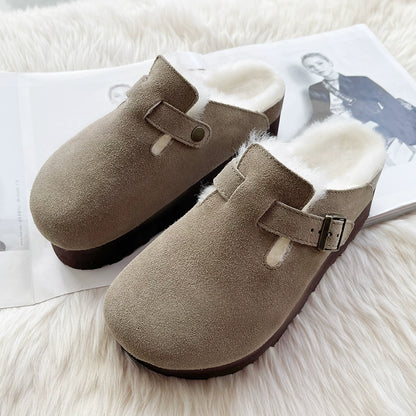 Sheepskin fur integrated Birkenstock shoes female genuine leather cork Boken edamame bean shoes autumn and winter pile platform snow boots