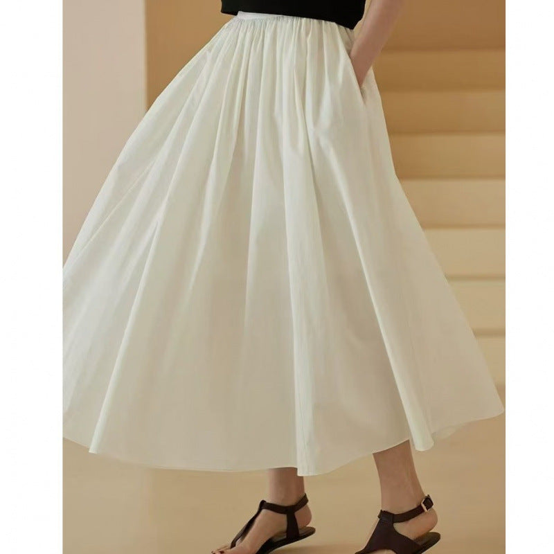 Spring and summer new cotton Korean A-line skirt high-waisted versatile casual fashion waist loose long skirt skirt skirt for women