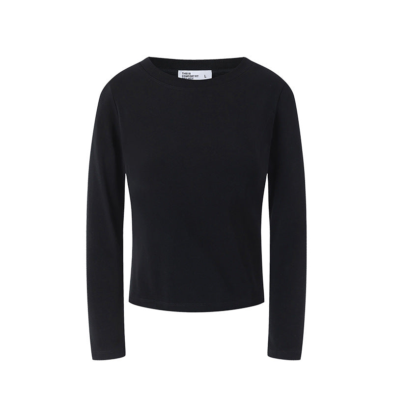 UNF Straight Shoulder Lycra Cotton Skin-friendly Solid Color Stretch Base Top Casual Commuter Crew Neck Long Sleeve Bottom T-Shirt Women's