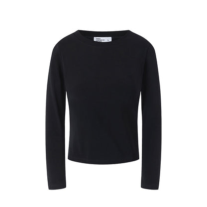 UNF Straight Shoulder Lycra Cotton Skin-friendly Solid Color Stretch Base Top Casual Commuter Crew Neck Long Sleeve Bottom T-Shirt Women's