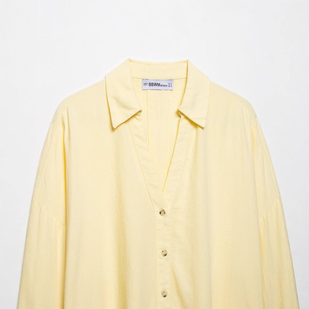 Cross-border wholesale of new women's linen-blend wide-sleeve casual shirts 2340712