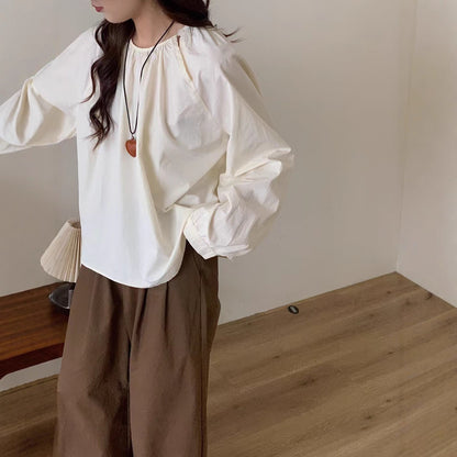 2422 French literary pullover shirt Autumn new shirt loose cotton doll shirt slimming top
