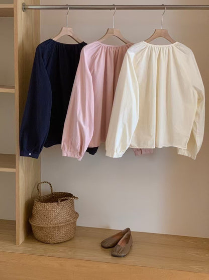 2422 French literary pullover shirt Autumn new shirt loose cotton doll shirt slimming top