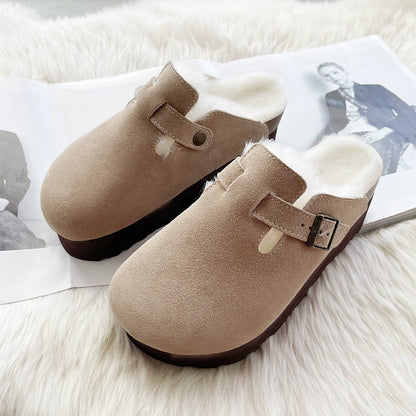 Sheepskin fur integrated Birkenstock shoes female genuine leather cork Boken edamame bean shoes autumn and winter pile platform snow boots