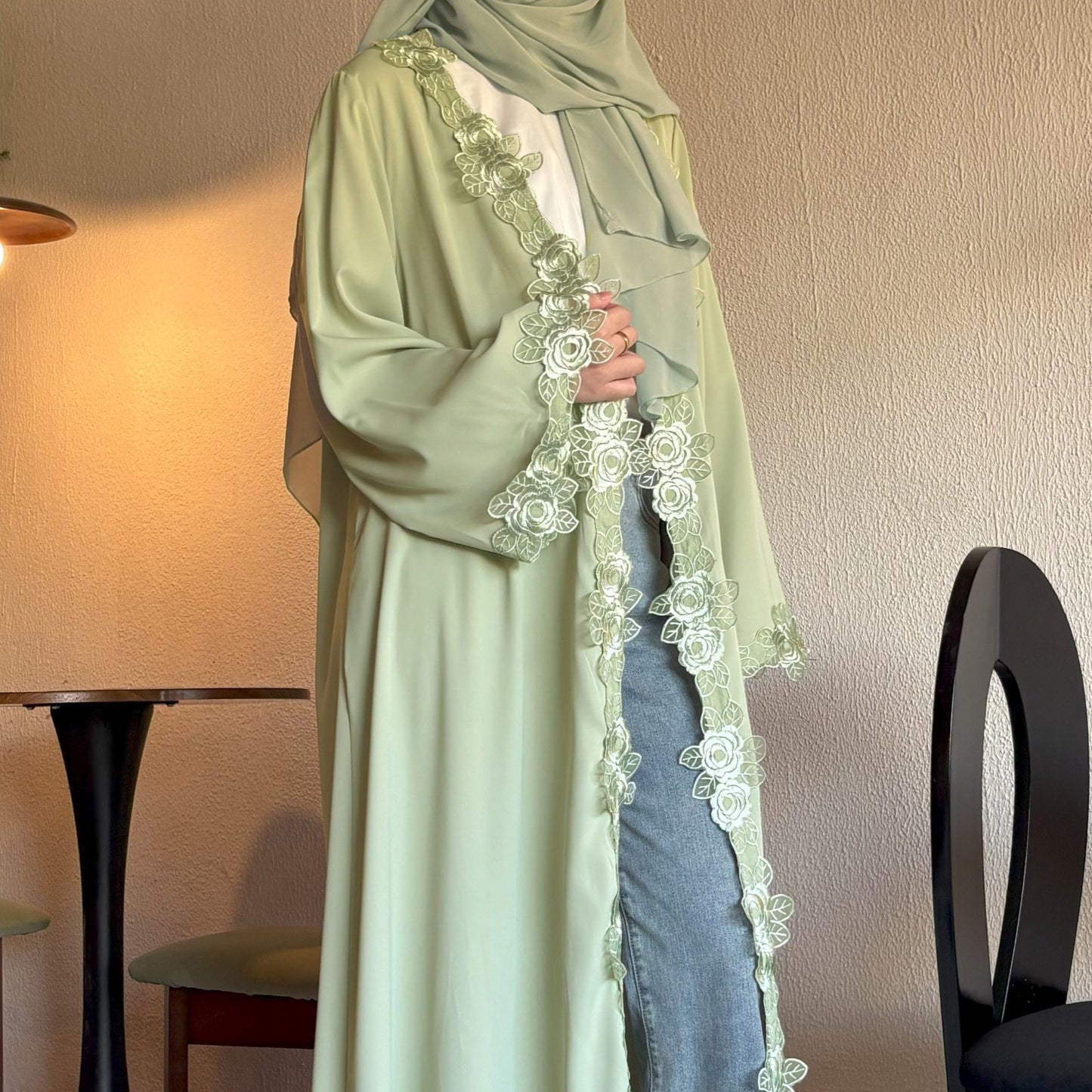 AliExpress Middle East Cross Border Green Lace Jacket Skirt Bandana Simple Women's Dress Flower