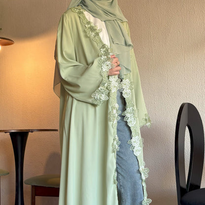 AliExpress Middle East Cross Border Green Lace Jacket Skirt Bandana Simple Women's Dress Flower