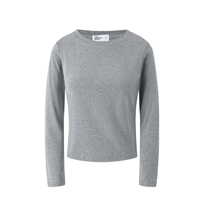 UNF Straight Shoulder Lycra Cotton Skin-friendly Solid Color Stretch Base Top Casual Commuter Crew Neck Long Sleeve Bottom T-Shirt Women's
