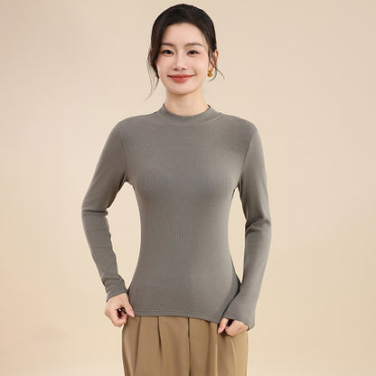 25 years early autumn new cotton thread semi-turtleneck knitted sweater long sleeve women's solid color slim slimming pullover base shirt top
