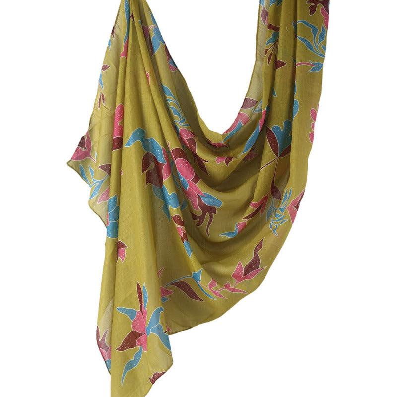 Cross-border hot selling watercolor painting series modal cotton shawl satin print scarf ethnic headscarf women's scarf