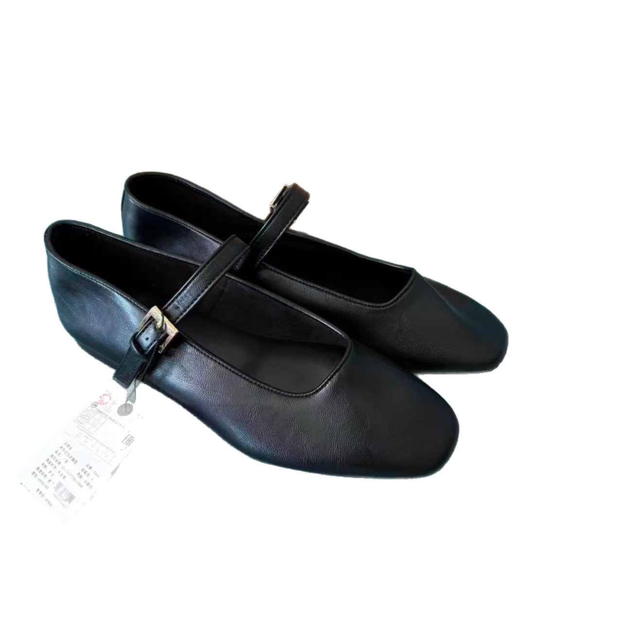ZA Cowhide Mary Jane Flats 2025 New Square Toe Single Shoes Vintage Genuine Leather Strap Versatile Ballet Shoes Hugh