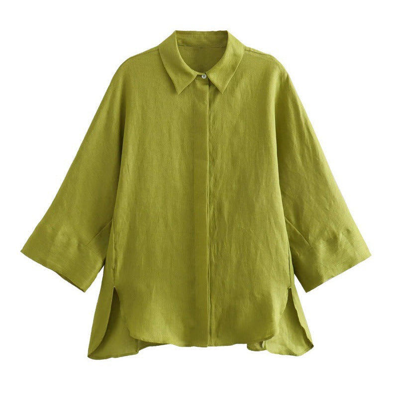 Wholesale 2023 summer European and American style women's long-sleeve wide-sleeve linen shirts