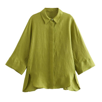 Wholesale 2023 summer European and American style women's long-sleeve wide-sleeve linen shirts