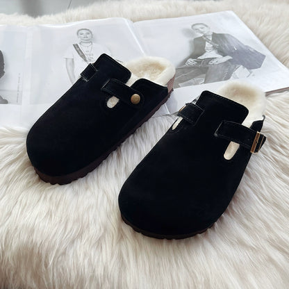 Sheepskin fur integrated Birkenstock shoes female genuine leather cork Boken edamame bean shoes autumn and winter pile platform snow boots