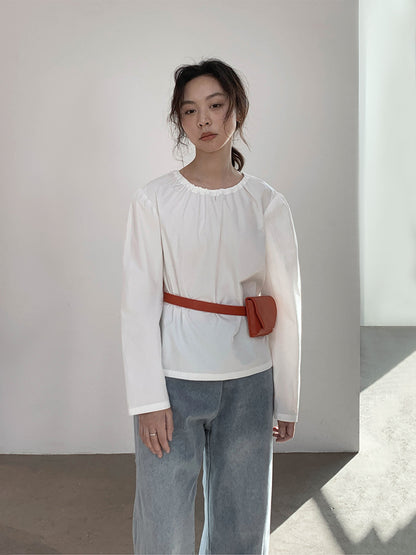 Love and Nancy Guangzhou Thirteen Lines Xia Yuan Innovative Korean Drawstring Drop Shoulder Puff Sleeve Crew Neck Shirt 11065