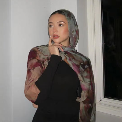 Cross-border hot selling watercolor painting series modal cotton shawl satin print scarf ethnic headscarf women's scarf