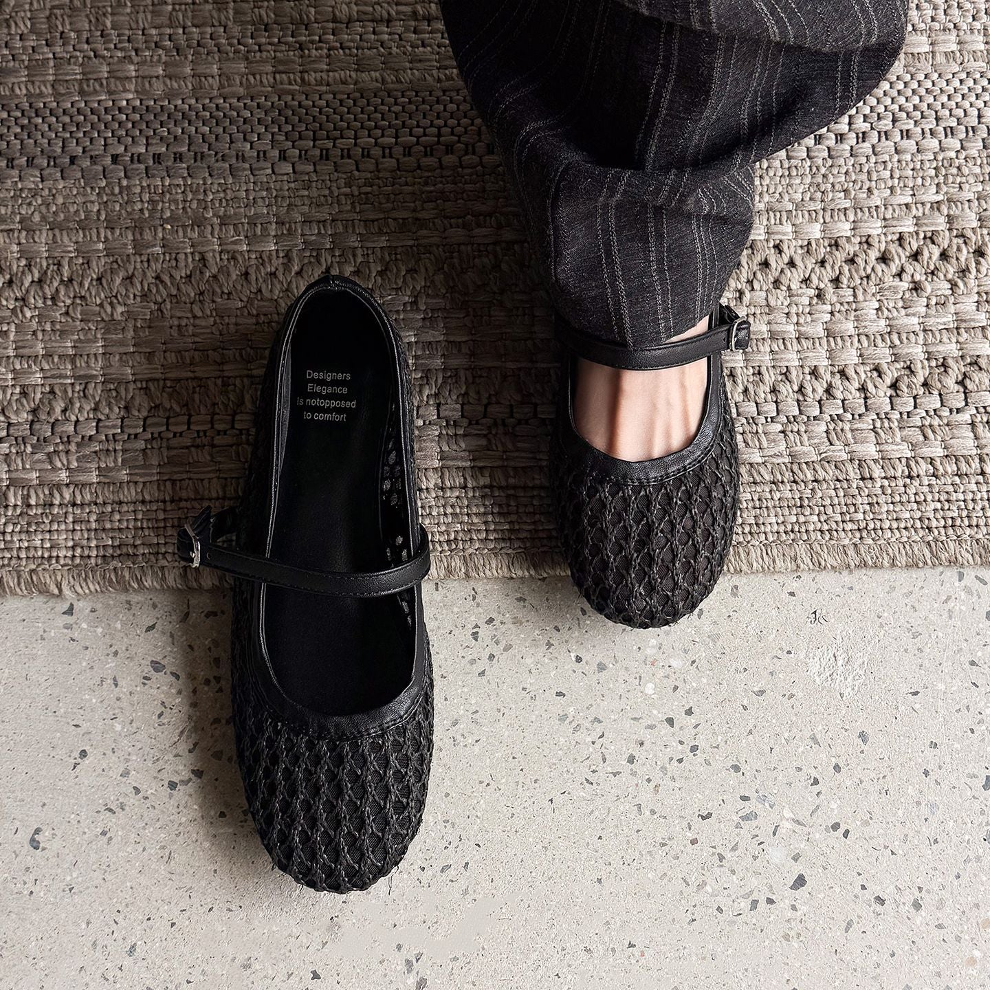 2026 Summer Vintage Woven Hollow Mesh Mary Jane Shoes Women's One-Strap Breathable Flat Flats Inner Height Increasing Sandals