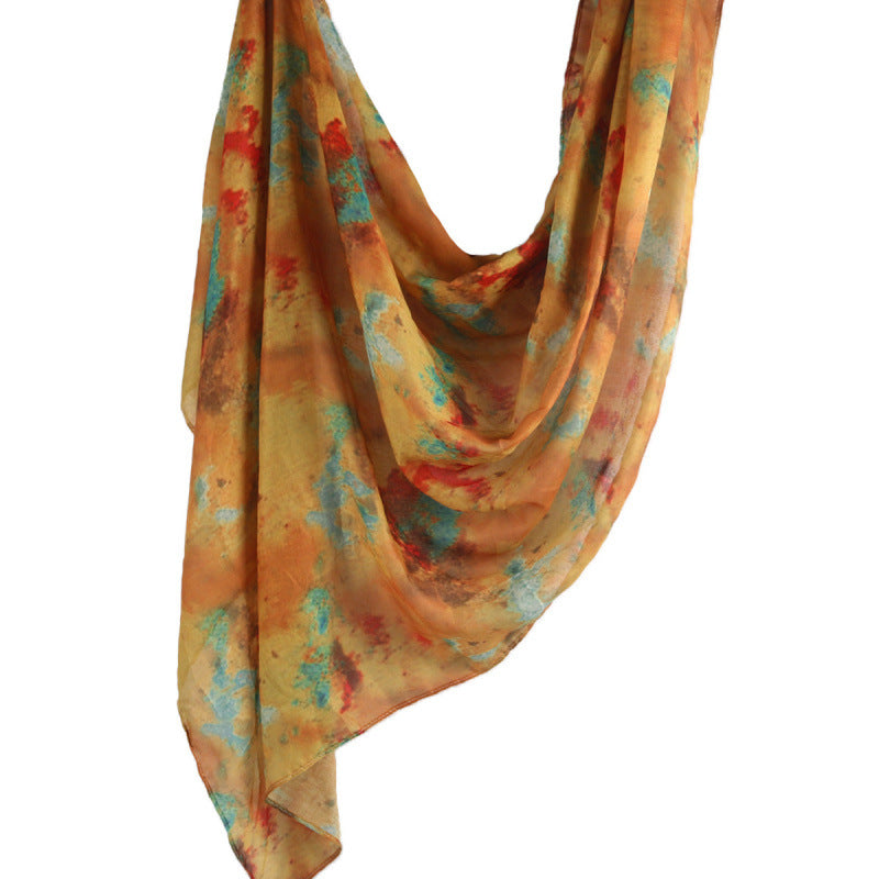 Cross-border hot selling watercolor painting series modal cotton shawl satin print scarf ethnic headscarf women's scarf