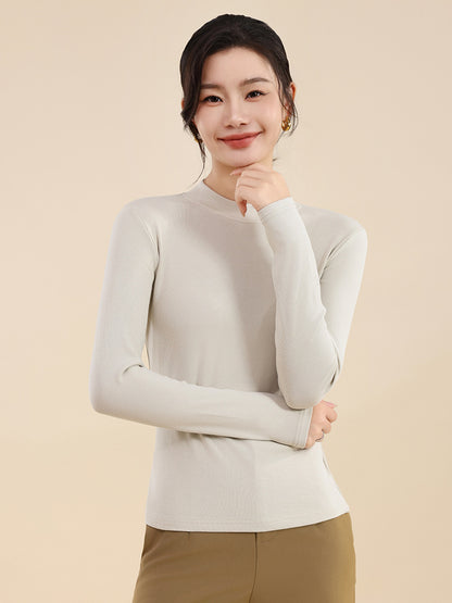 25 years early autumn new cotton thread semi-turtleneck knitted sweater long sleeve women's solid color slim slimming pullover base shirt top
