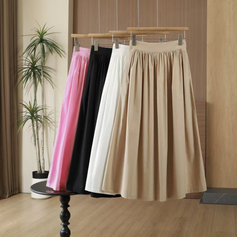Spring and summer new cotton Korean A-line skirt high-waisted versatile casual fashion waist loose long skirt skirt skirt for women