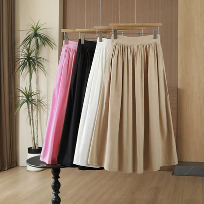 Spring and summer new cotton Korean A-line skirt high-waisted versatile casual fashion waist loose long skirt skirt skirt for women