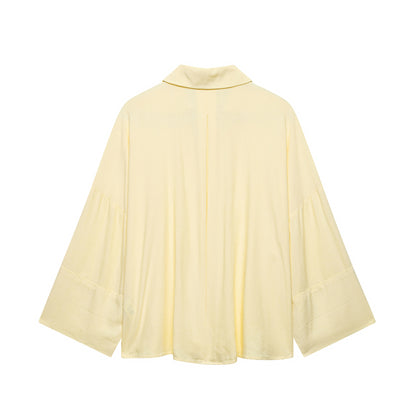 Cross-border wholesale of new women's linen-blend wide-sleeve casual shirts 2340712