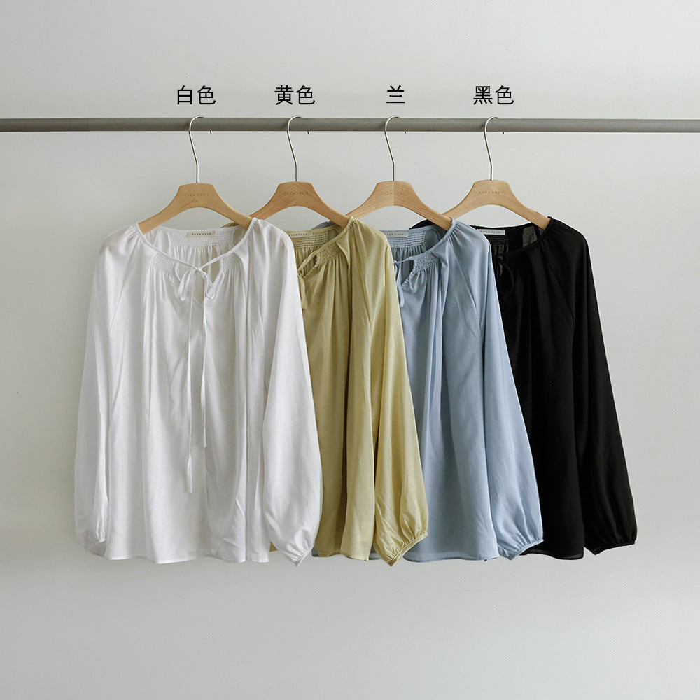 EVERTRUE small shirt women's summer Korean version loose slim long sleeve light Tencel long sleeve top 92177