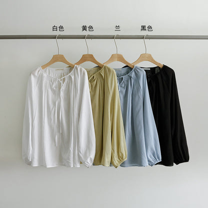 EVERTRUE small shirt women's summer Korean version loose slim long sleeve light Tencel long sleeve top 92177