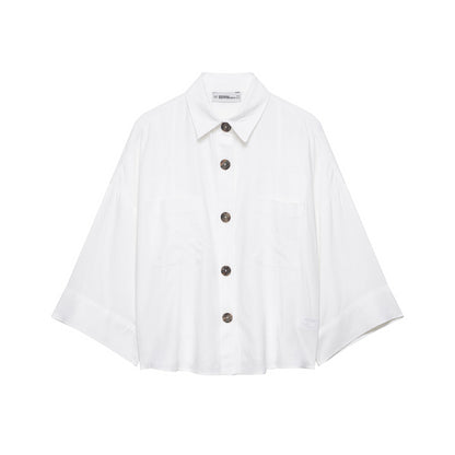 Foreign trade wholesale spring new European and American style loose blend wide-sleeve shirt 2475709