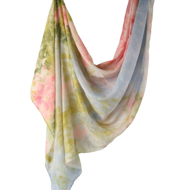 Cross-border hot selling watercolor painting series modal cotton shawl satin print scarf ethnic headscarf women's scarf