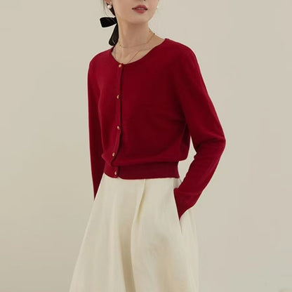 Dark Red Women's Wool Knitted Autumn Winter Cardigan