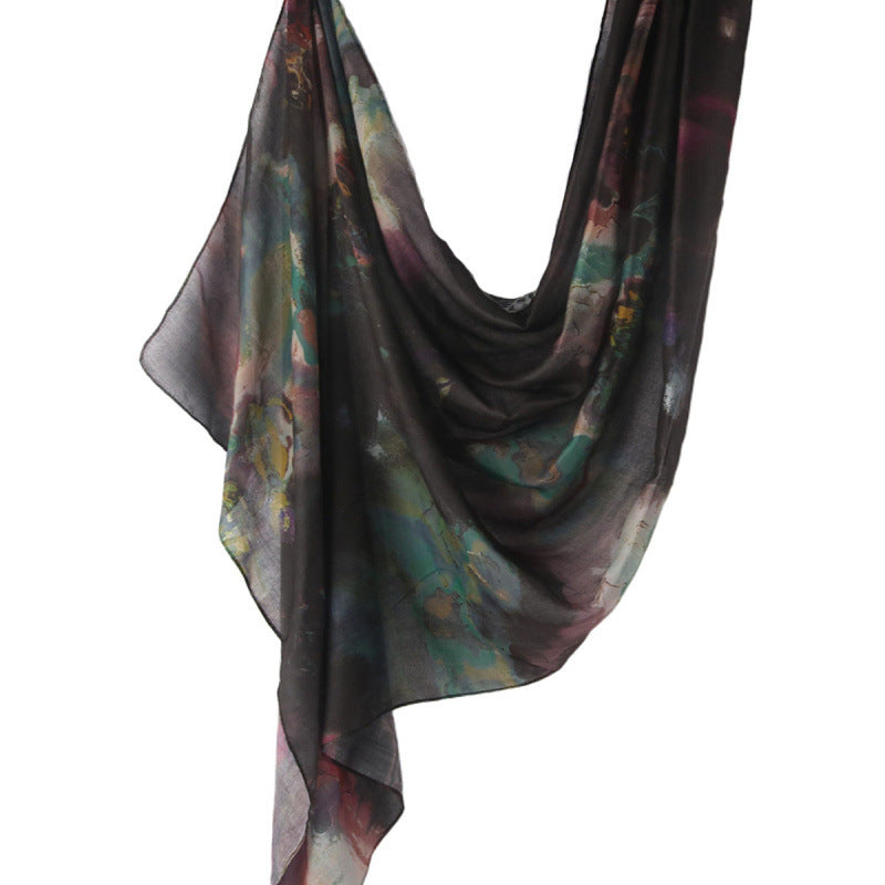 Cross-border hot selling watercolor painting series modal cotton shawl satin print scarf ethnic headscarf women's scarf