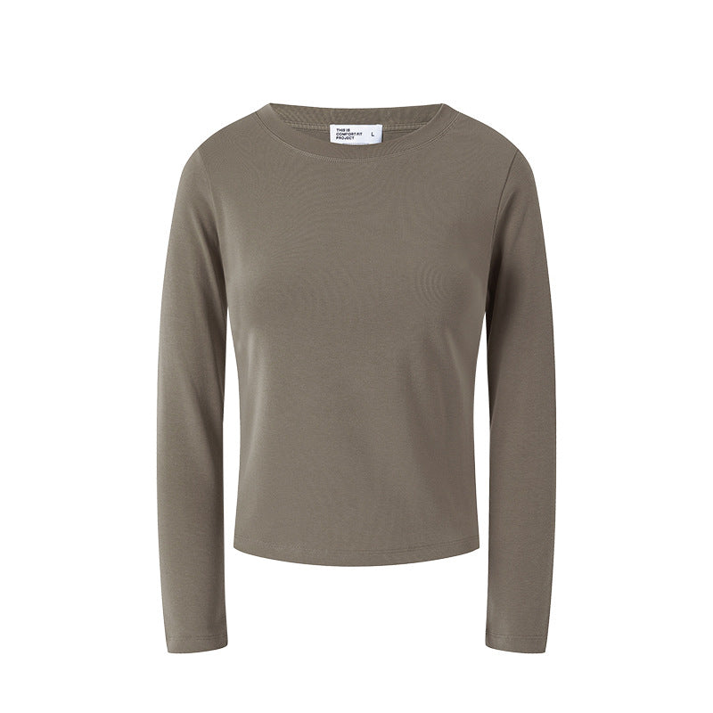 UNF Straight Shoulder Lycra Cotton Skin-friendly Solid Color Stretch Base Top Casual Commuter Crew Neck Long Sleeve Bottom T-Shirt Women's