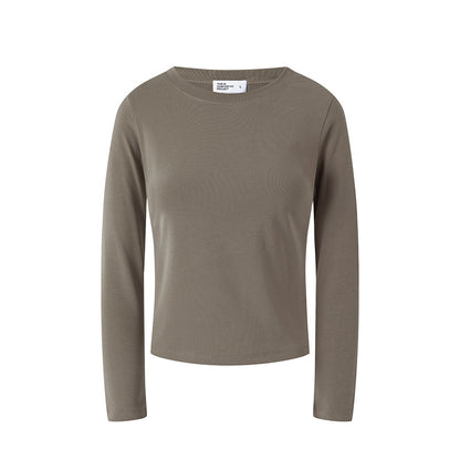 UNF Straight Shoulder Lycra Cotton Skin-friendly Solid Color Stretch Base Top Casual Commuter Crew Neck Long Sleeve Bottom T-Shirt Women's