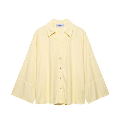 Cross-border wholesale of new women's linen-blend wide-sleeve casual shirts 2340712