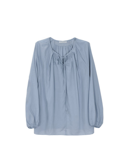 EVERTRUE small shirt women's summer Korean version loose slim long sleeve light Tencel long sleeve top 92177