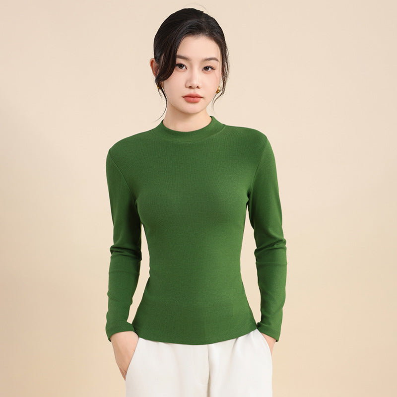 25 years early autumn new cotton thread semi-turtleneck knitted sweater long sleeve women's solid color slim slimming pullover base shirt top