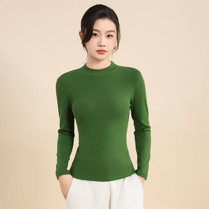 25 years early autumn new cotton thread semi-turtleneck knitted sweater long sleeve women's solid color slim slimming pullover base shirt top