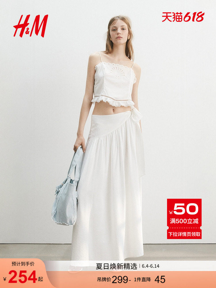 HM2026 Summer New Women's Lace-Up Decorated Midi Skirt 1327829