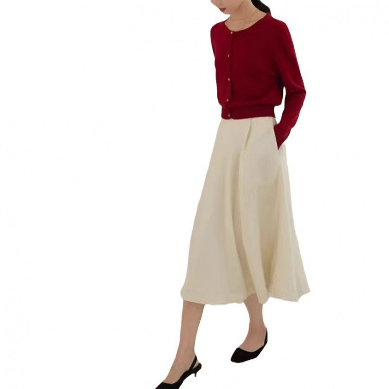 Dark Red Women's Wool Knitted Autumn Winter Cardigan