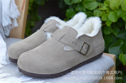 Sheepskin and wool integrated Birkenstock shoes women's half slippers winter 2025 new cork fleece cotton shoes Bokenstock slippers