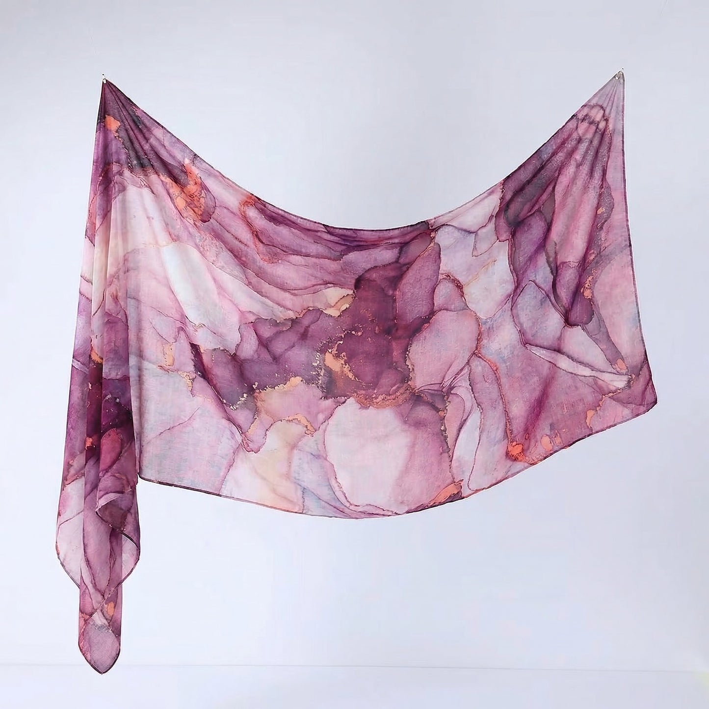 Cross-border silk scarf long strip scarf for women, watercolor breathable sun-protection shawl, summer thin Malaysian headscarf