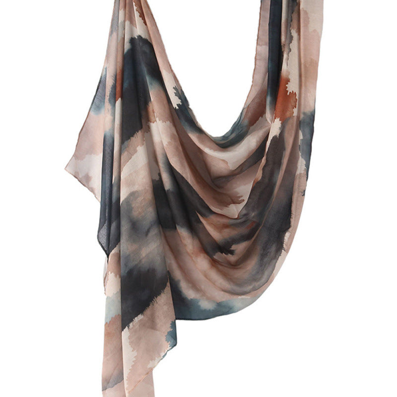 Cross-border hot selling watercolor painting series modal cotton shawl satin print scarf ethnic headscarf women's scarf