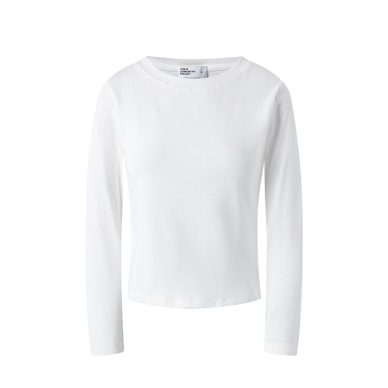 UNF Straight Shoulder Lycra Cotton Skin-friendly Solid Color Stretch Base Top Casual Commuter Crew Neck Long Sleeve Bottom T-Shirt Women's