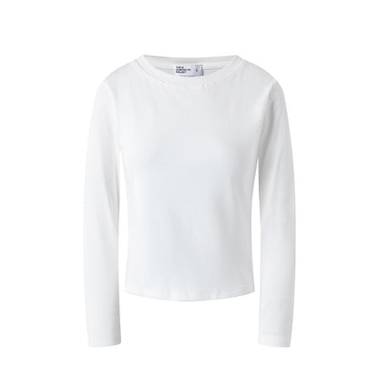 UNF Straight Shoulder Lycra Cotton Skin-friendly Solid Color Stretch Base Top Casual Commuter Crew Neck Long Sleeve Bottom T-Shirt Women's